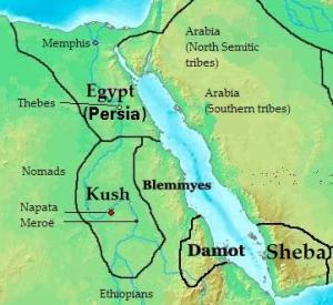 خريطة موضح عليه موقع كوش بالنسبة لمصر